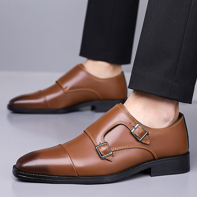 Double Elegant Shoes Monk Leather Strap Men's –