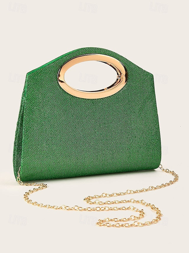 Gold Handle Women's Glitter with Evening Clutch Bag