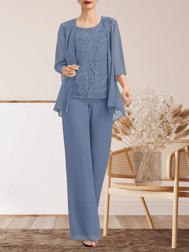 the Guest Pantsuit Bride Mother of Elegant Piece 3 Dress Wedding