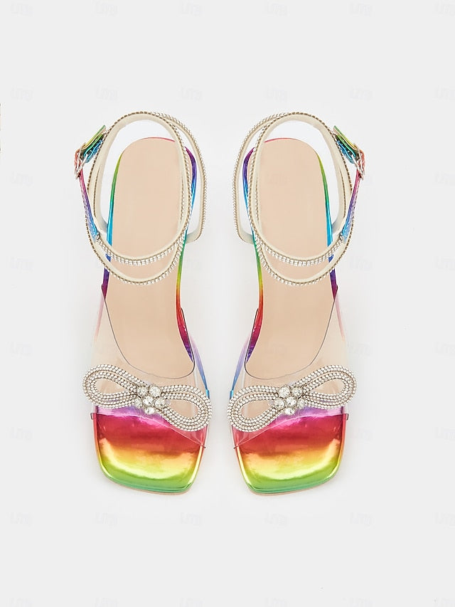 Rainbow Bow Colorful with Detail - Heel Crystal Heels High Clear