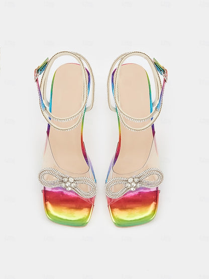 Rainbow Bow Colorful with Detail - Heel Crystal Heels High Clear