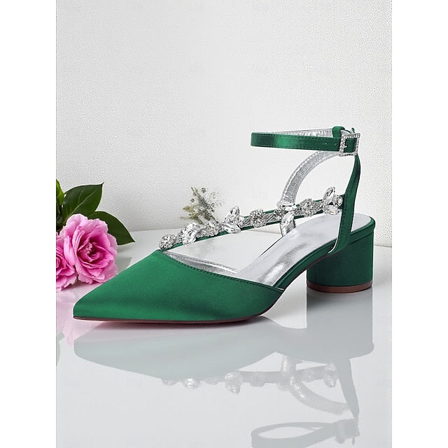 Women's Rhinestone Purple with Satin Pumps Heel Block