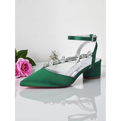 Women's Rhinestone Purple with Satin Pumps Heel Block