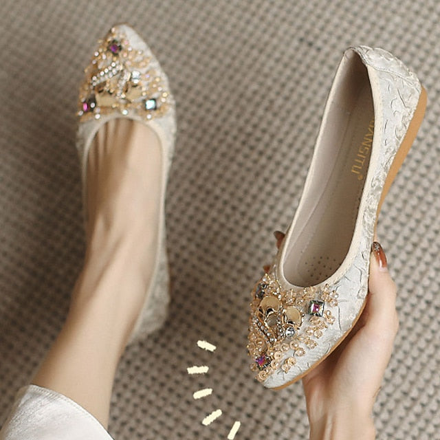 - Wedding Crystal Foldable Floral Flats Embellished Women's