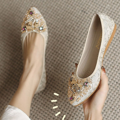 - Wedding Crystal Foldable Floral Flats Embellished Women's