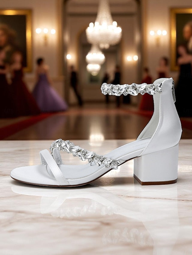 Heel Purple - Satin Crystal Block Women's Sandals