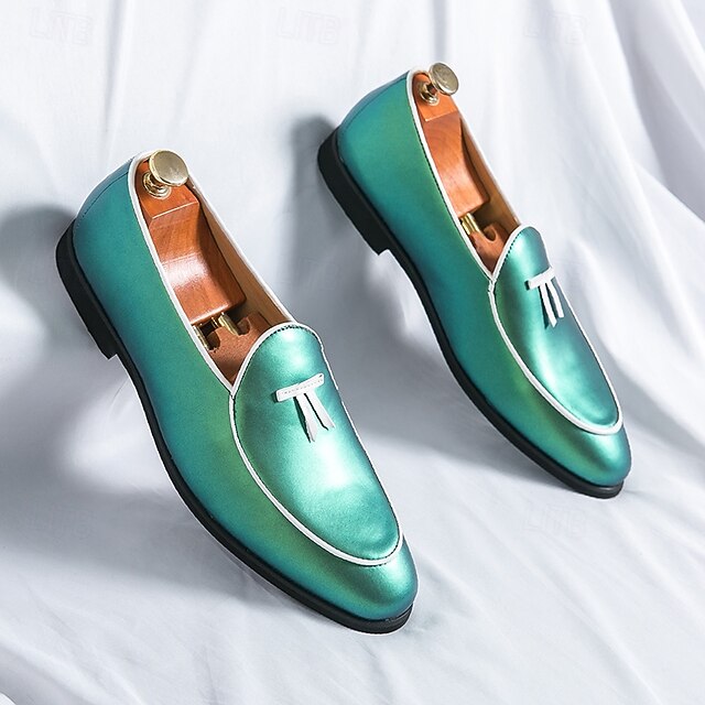 Men's Trim Yellow Faux Black Loafers Patent with Leather