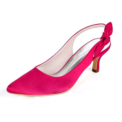 Toe - with White Bow Tie Pointed Heels Women for Slingback