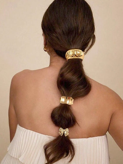 Women's Hair Elastic Scrunchies Band Tone - with Gold