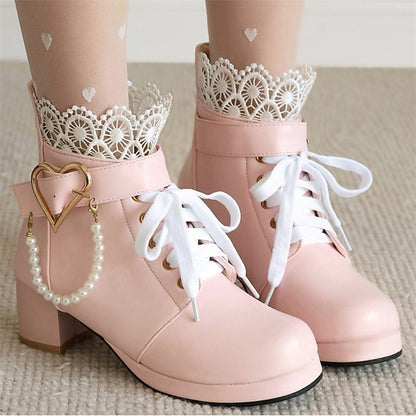 – Bridal Women's Ankle Shoes White Lace-Up Wedding Boots