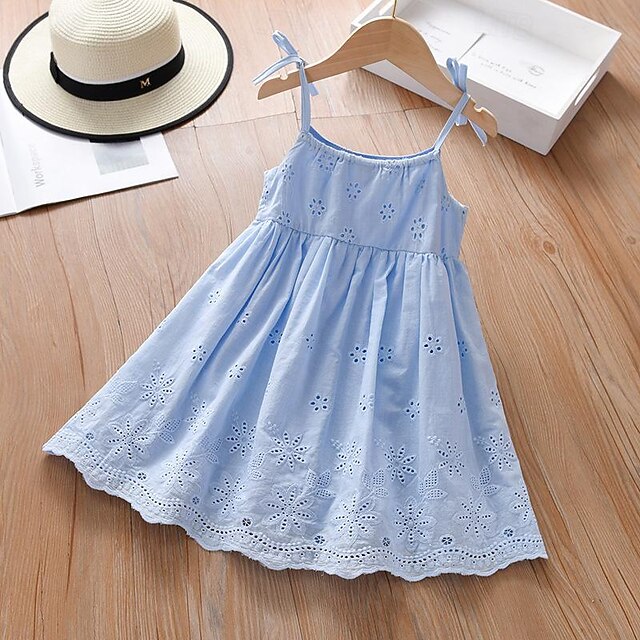 Dresses Princess Solid Kids Cotton Color Summer Sleeveless