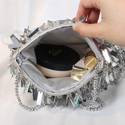 Fringe Crystal and Luxurious with Black Sparkling Clutch Evening