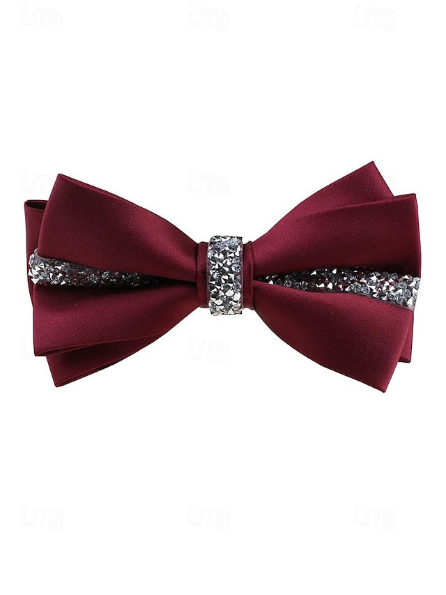 Burgundy Embellishment Crystal Elegant Tie – Satin Bow with