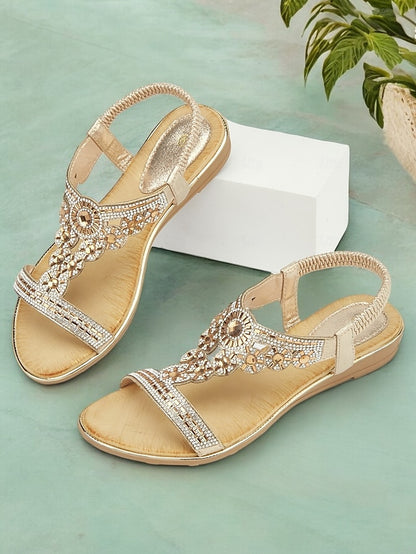 Elegant Rhinestone Embellished Sandals T-Strap – Women's