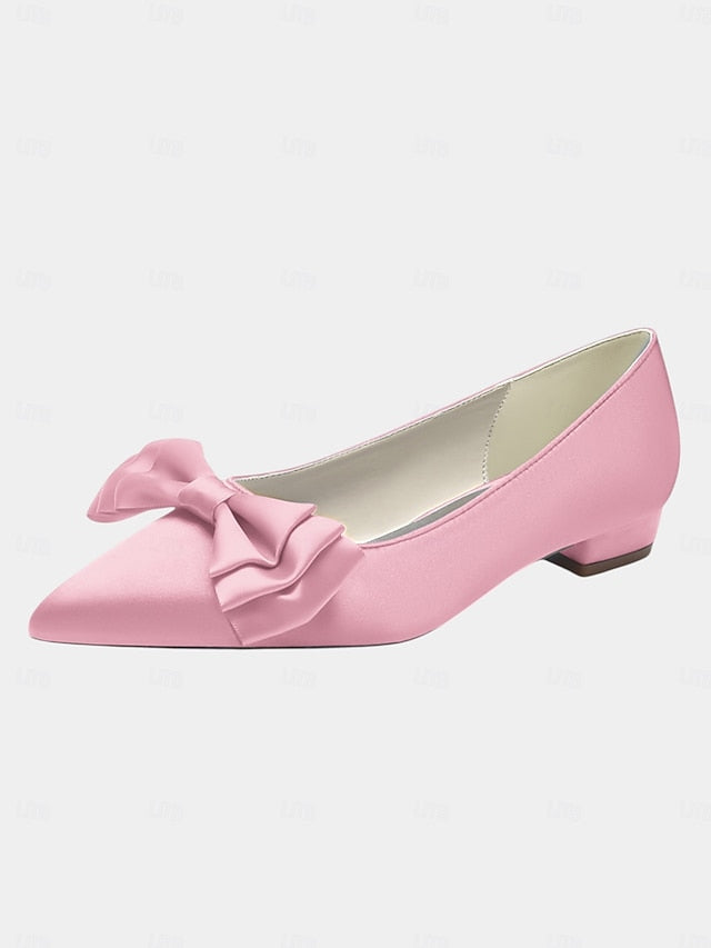 Pointed - Bow Flats Women's Elegant Satin Green Toe