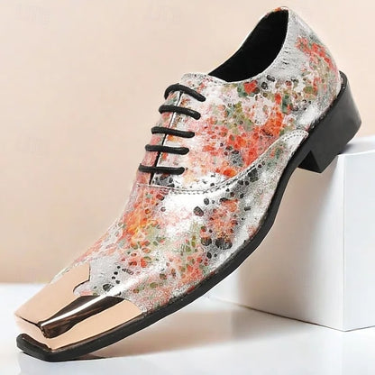 Printed Floral Oxford Patent Men's Leather Shoes –