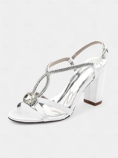 Sandals Satin Blue Royal Women's Elegant Rhinestone –