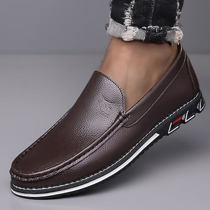 Men's Blue Faux Leather Slip-On Loafers with Durable Sole