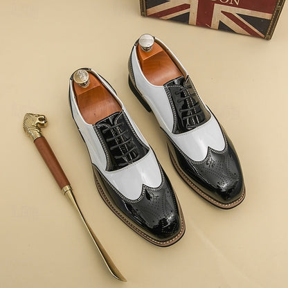 Men's and Leather Black Patent Gold Oxford with Shoes