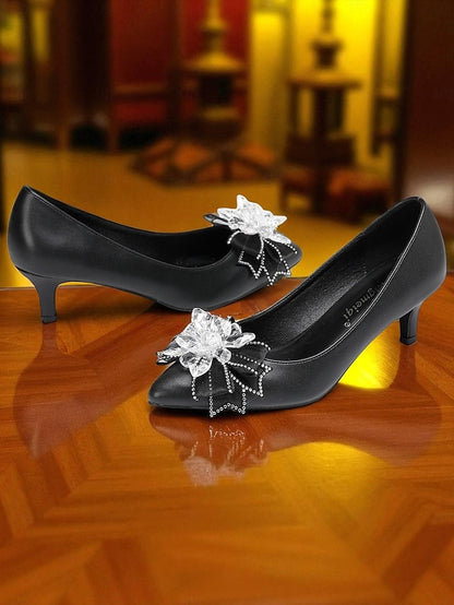 White with Heel Bow Low Wedding Shoes Women's Crystal
