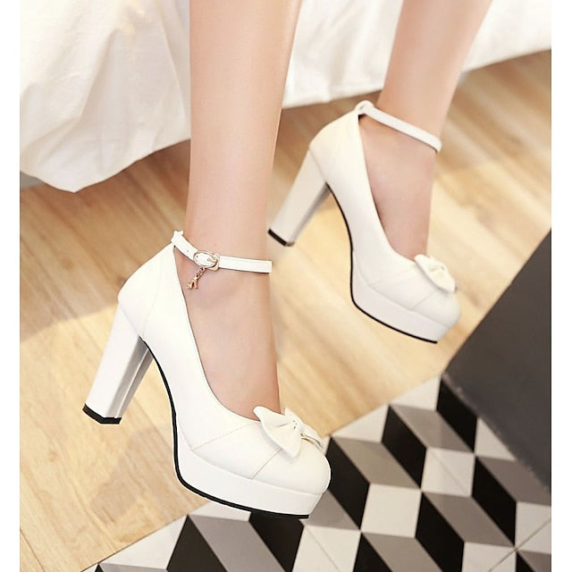 Chunky – with Detail White Women's Elegant Heels Bow
