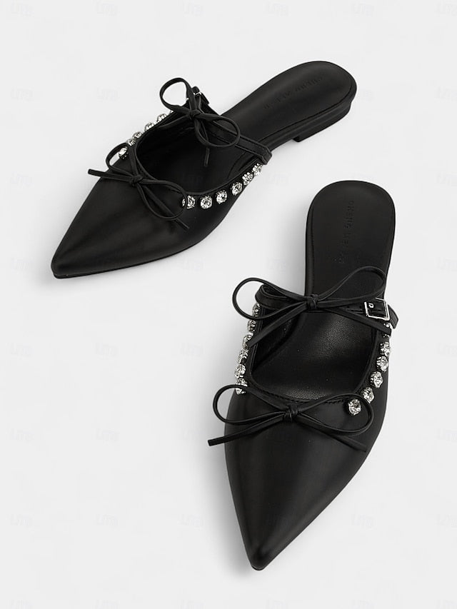 Rhinestone Black Women's Pointed Flats with Toe