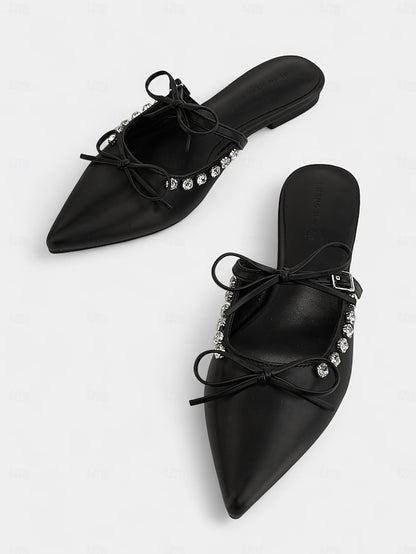 Rhinestone Black Women's Pointed Flats with Toe