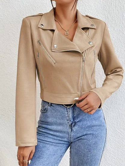 Faux Jacket Zipper Pocket Comfortable Women's Leather