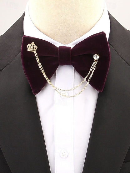 Detail Bow Men's Velvet with – and Crown Chain Tie