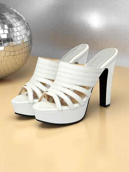 White Open-Toe Mule Women's Strappy Heels - Platform