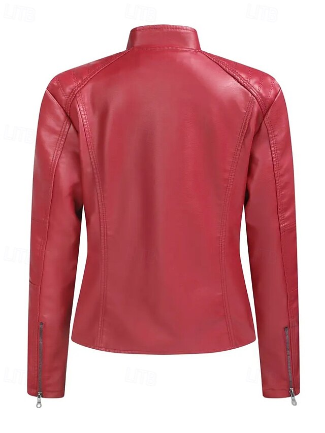 Comfortable Leather Pocket Faux Zipper Women's Jacket