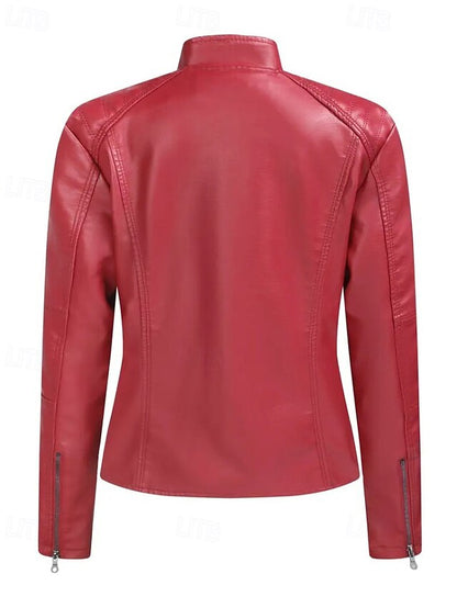 Comfortable Leather Pocket Faux Zipper Women's Jacket