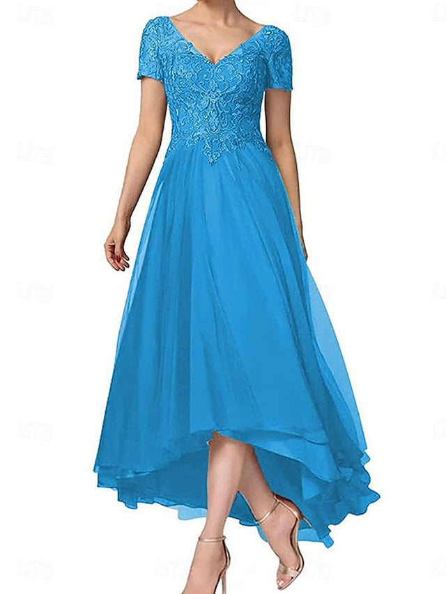 A-Line Elegant V Mother Dress Bride of Neck the Asymmetrical