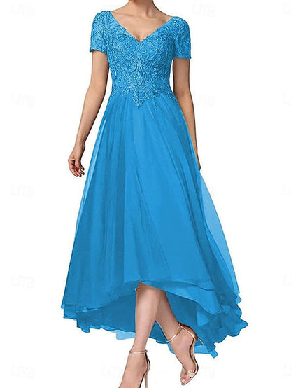 A-Line Elegant V Mother Dress Bride of Neck the Asymmetrical