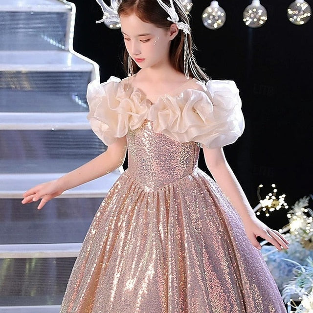 Dress Performance Girls' Party Color Sleeveless Solid Kids