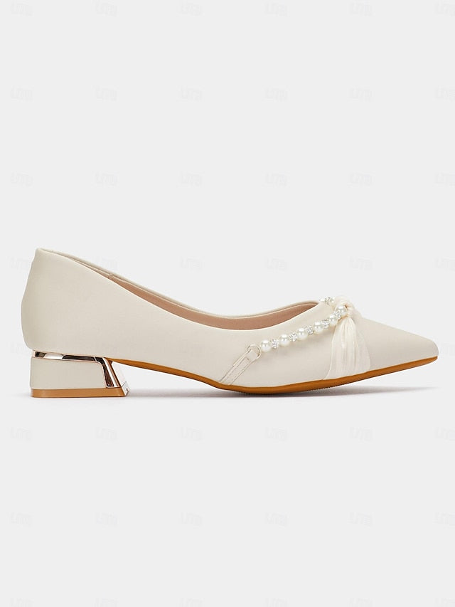 Women's Pointed Flats - Heel Embellished Pearl Low Elegant