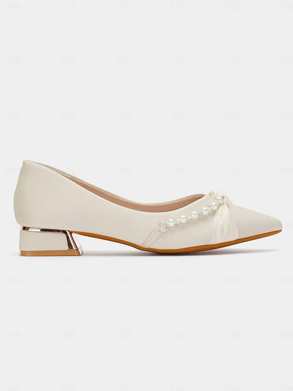 Women's Pointed Flats - Heel Embellished Pearl Low Elegant