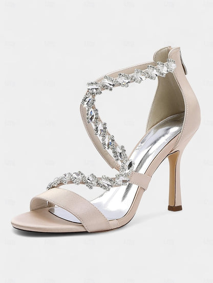 Strappy High White - Heel Rhinestone Women's Sandals