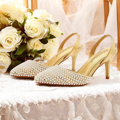 with Women's Heels Embellishments – Pearl White Slingback