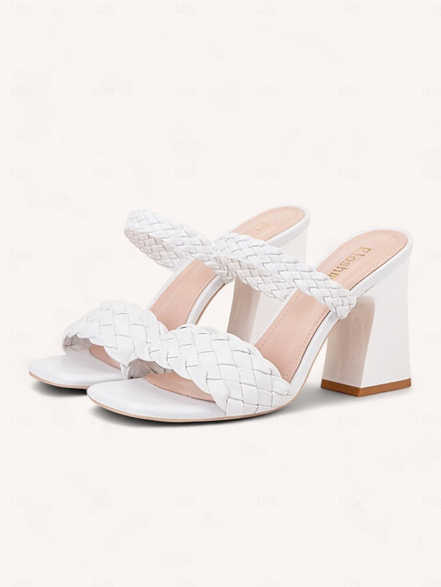 Party Mules Braided Wedding Sandals Vacation Women's Heeled