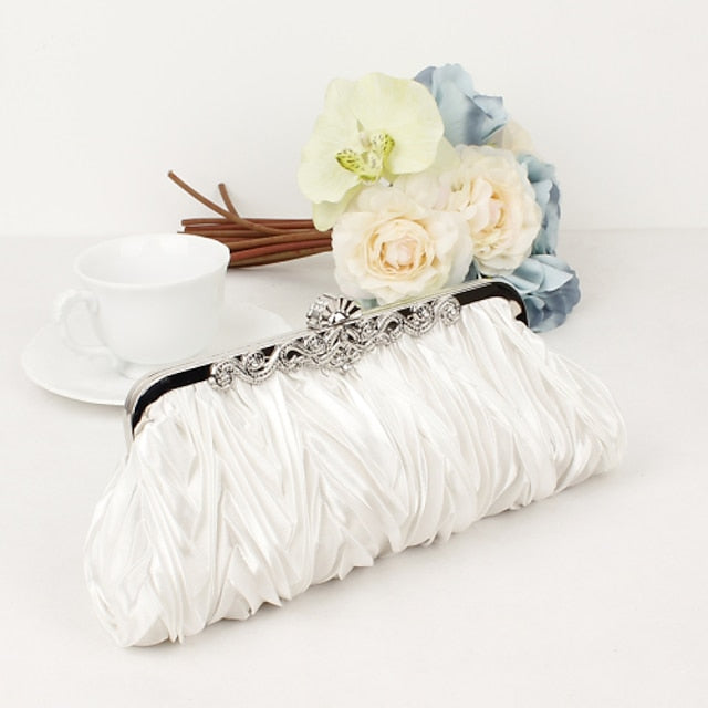 Clutch Pleated Evening Satin White Women's Elegant –