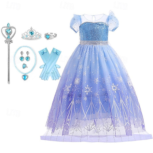 Frozen Princess Girl Elsa Fairytale Flower Party Dress Theme