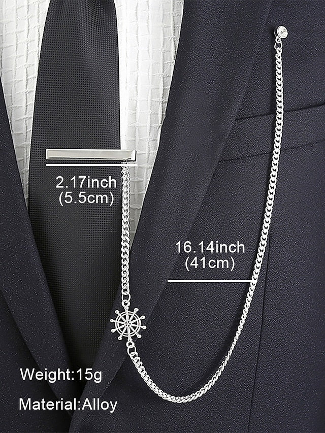 Silver – Nautical Chain Ship Men's with Design Tie Wheel