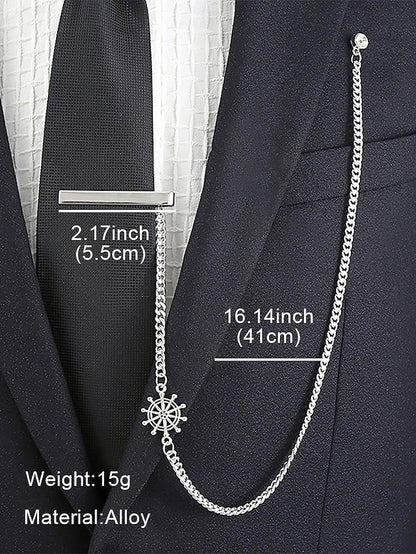 Silver – Nautical Chain Ship Men's with Design Tie Wheel