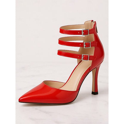 Heels Sexy Leather High Strappy – Patent Red Women's