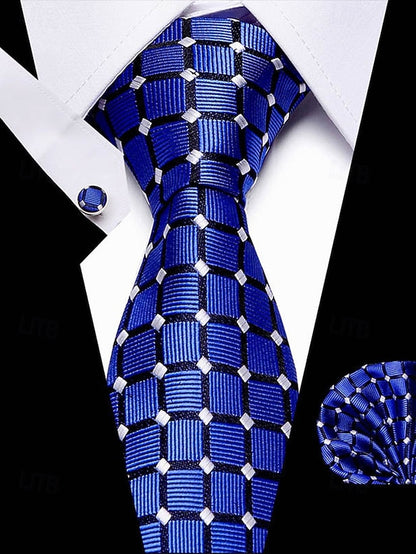 Men's Silk Checkered Square and Set Pocket Purple Tie –