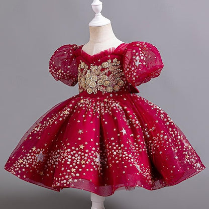 Kids Dress Floral Party Girl Girls' Sequin Flower