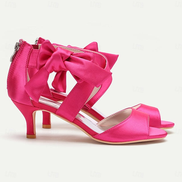 Open Bowknot Women's Kitten Bridal Shoes Heel Wedding