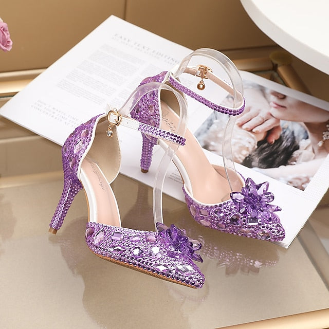 Sandals Heel Elegant Purple Rhinestone – Women's High