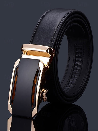 Metal Adjustable Men's Black Elegant with Leather Belt